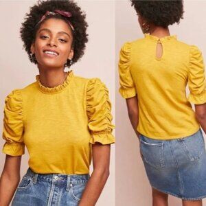 Anthropologie Moon River Puff Sleeve Knit Top Mustard Gold Size Small NWT